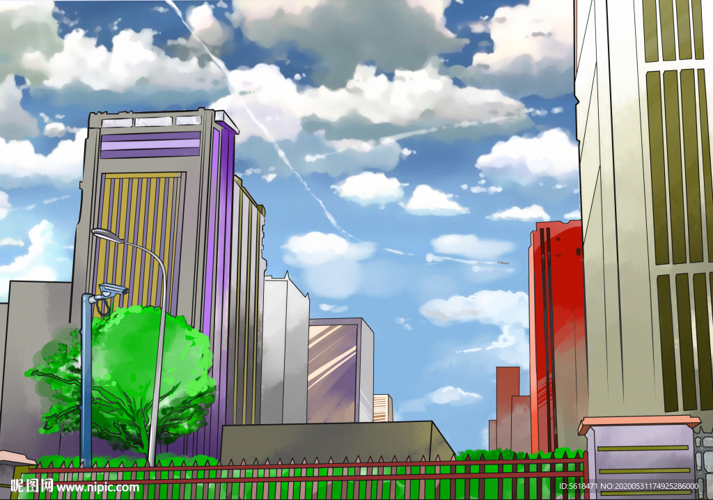 手绘写字楼背景