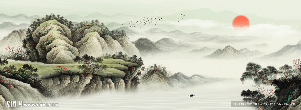 新中式山水背景墙