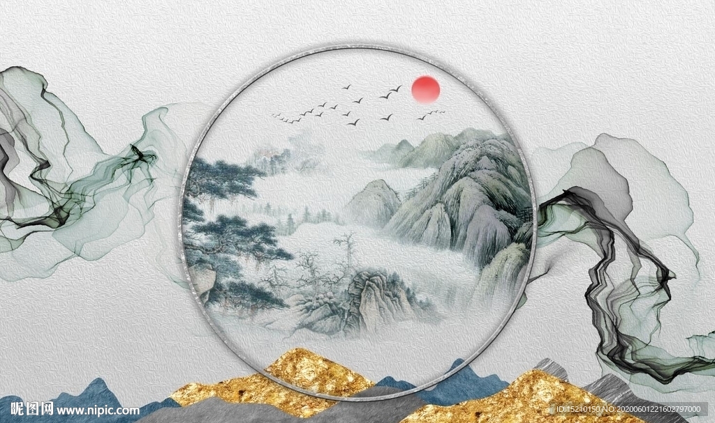 国画山水电视背景墙