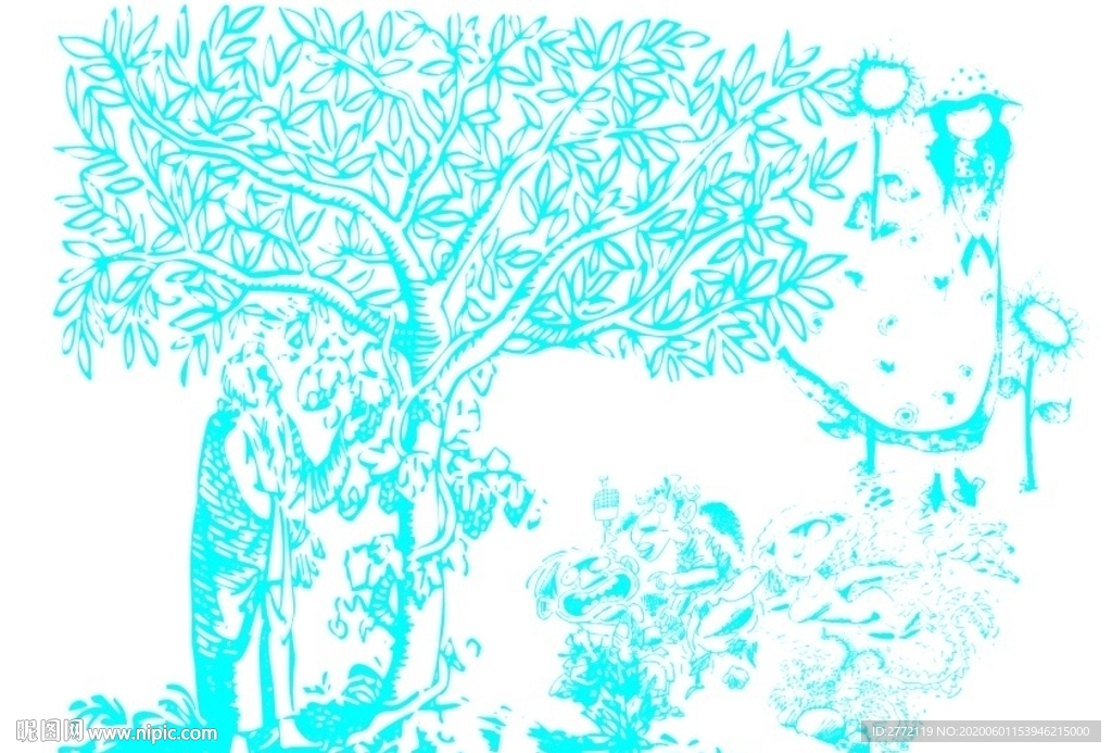 人人向往愿望树  线条画
