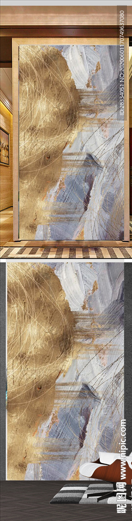 北欧风抽象金色水墨玄关装饰画