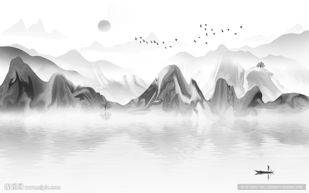 轻奢山水画风景画 TIF分层