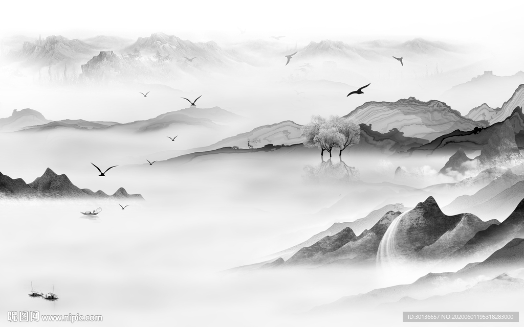 中式大气风山水画 TIF分层