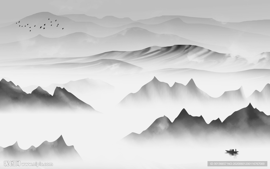 中式山水画风景画 TIF分层