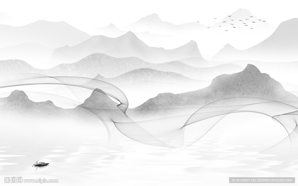 最新山水画灰色画 TIF分层