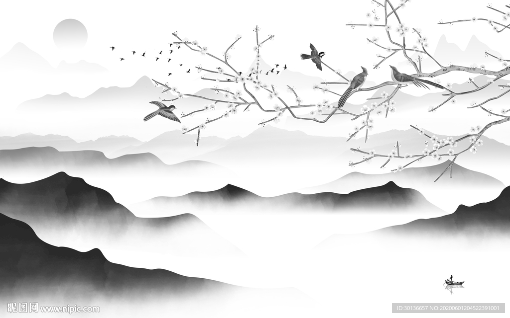 灰色高清版山水画 TIF分层