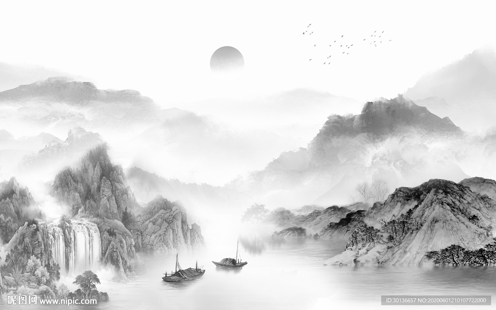 中式 高清版山水画 TIF分层