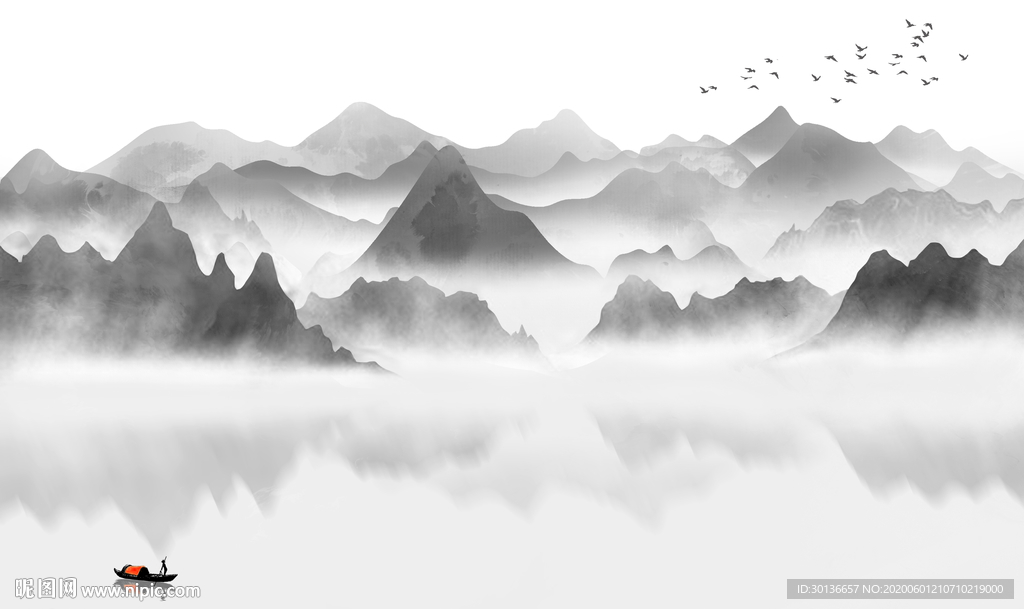 爆款山水画灰色画 TIF分层