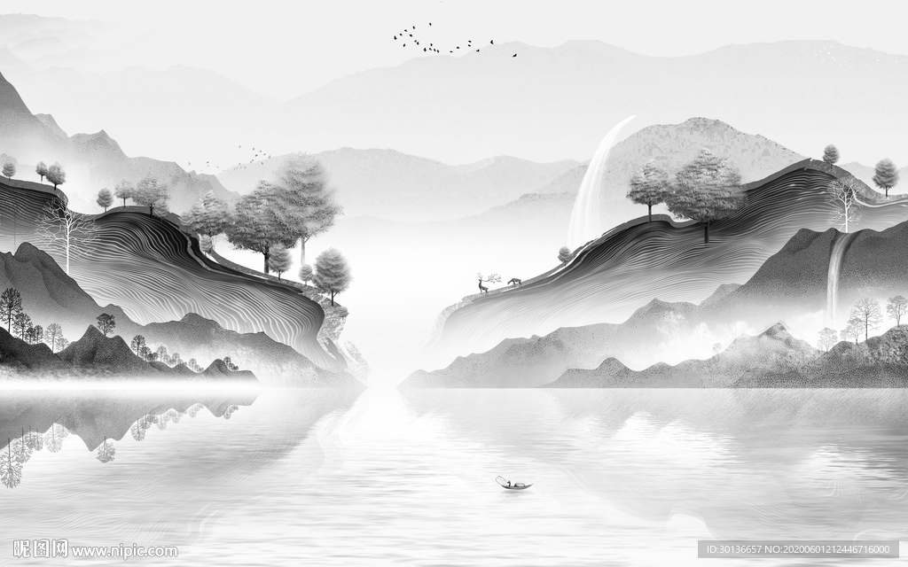 现代 意境风山水画 TIF分层