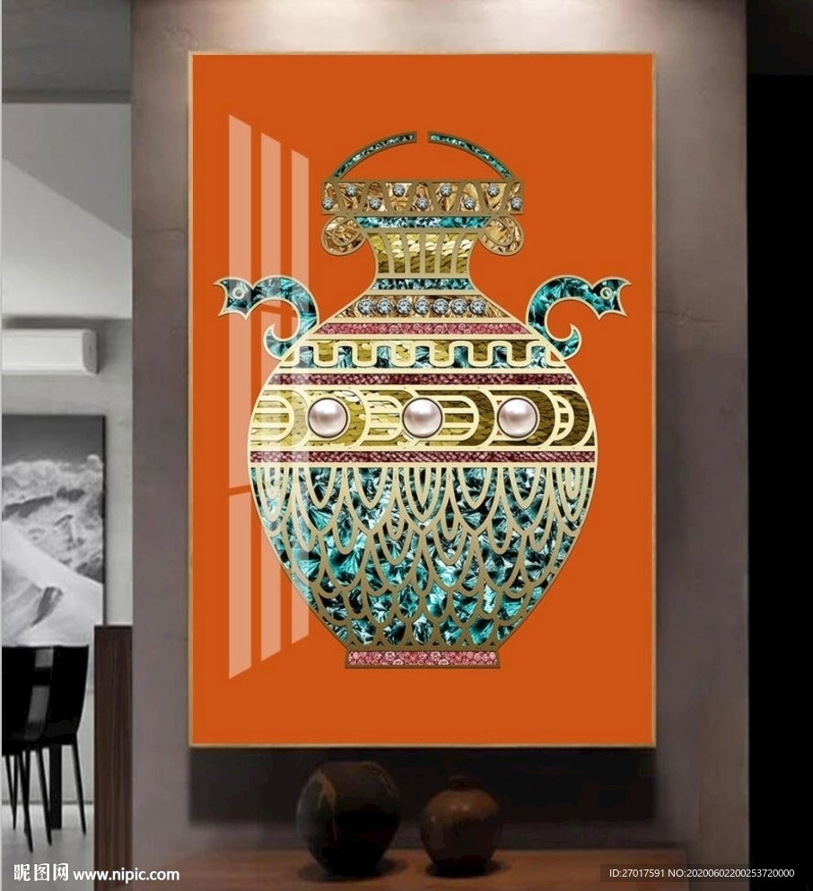 现代轻奢珐琅彩花瓶装饰画