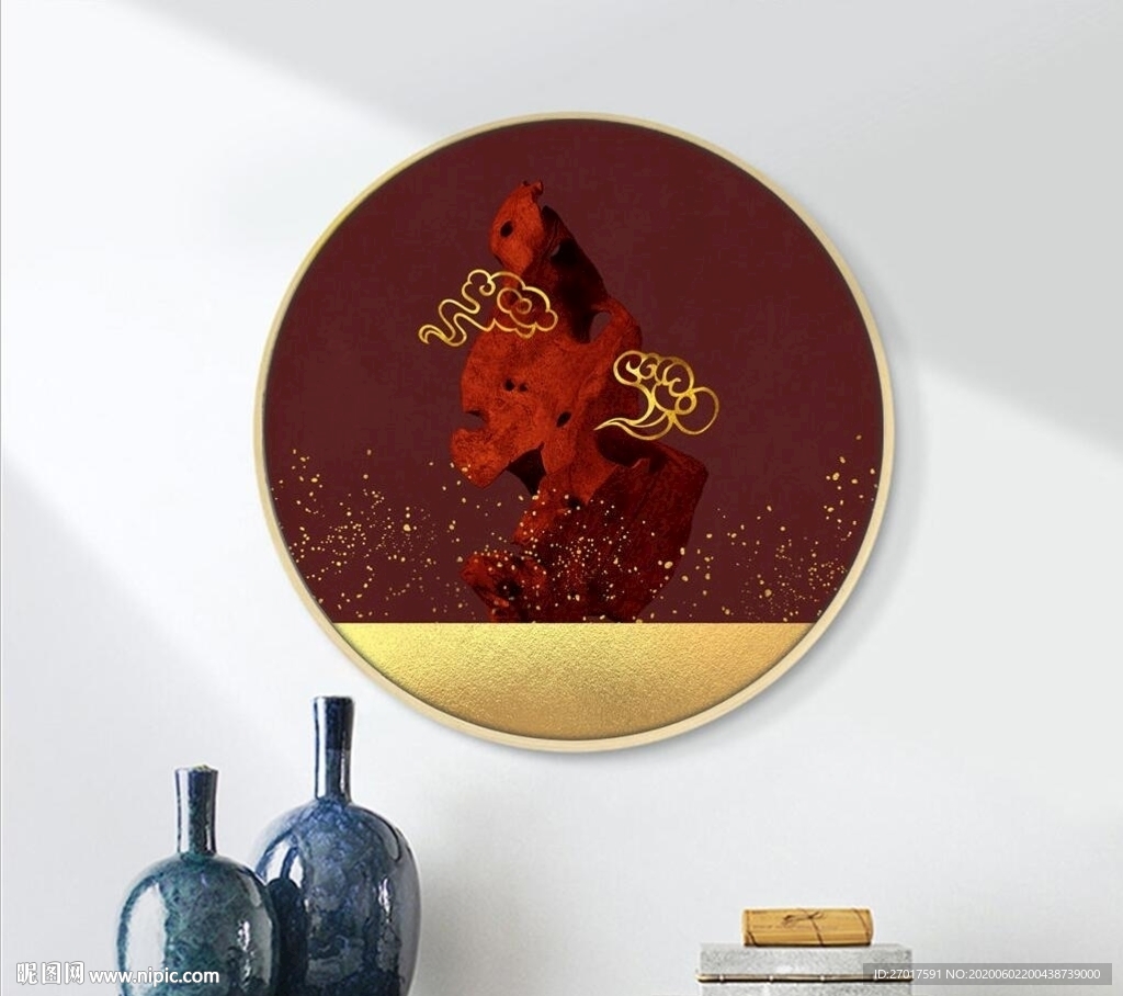 新中式意境太湖石金箔画