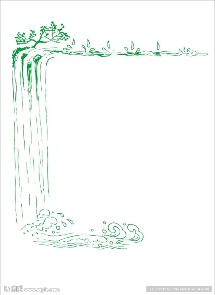 小树瀑布 插画