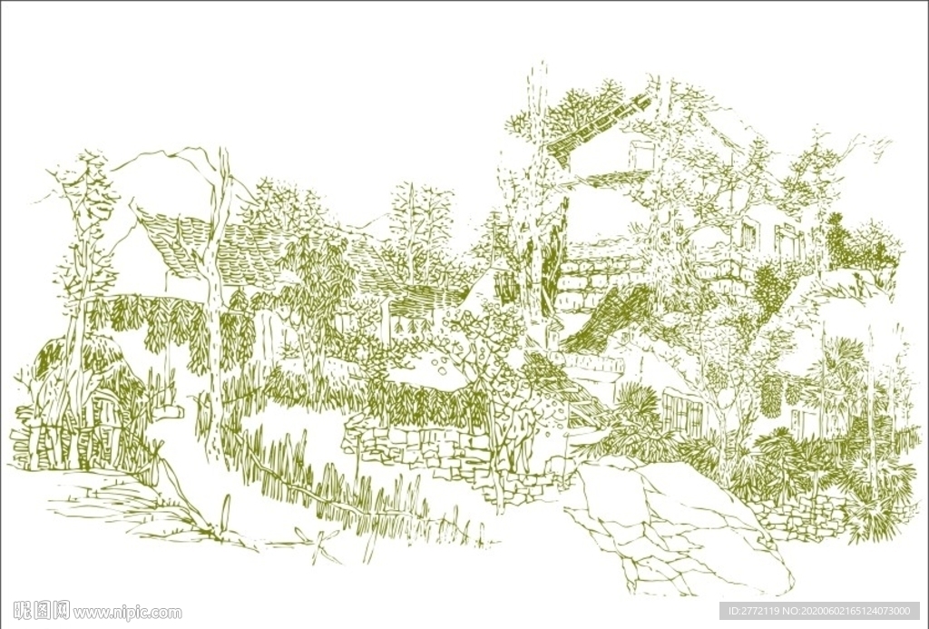 清雅小木屋 钢笔画