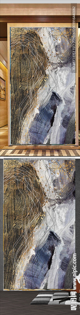 北欧风抽象金色水墨玄关装饰画