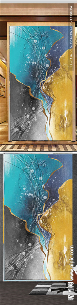 北欧风抽象水彩油画玄关装饰画