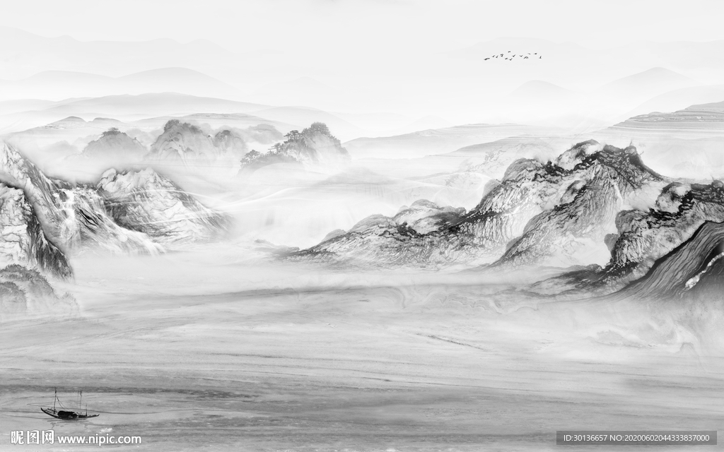 中式山水画风景画 TIF分层