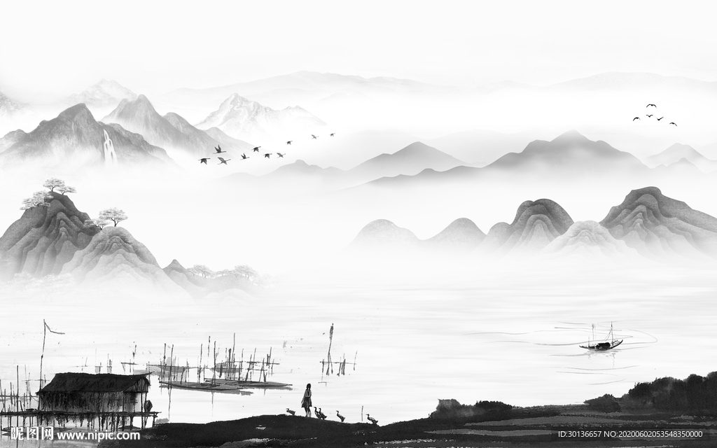 简约 山水画风景画 TIF分层