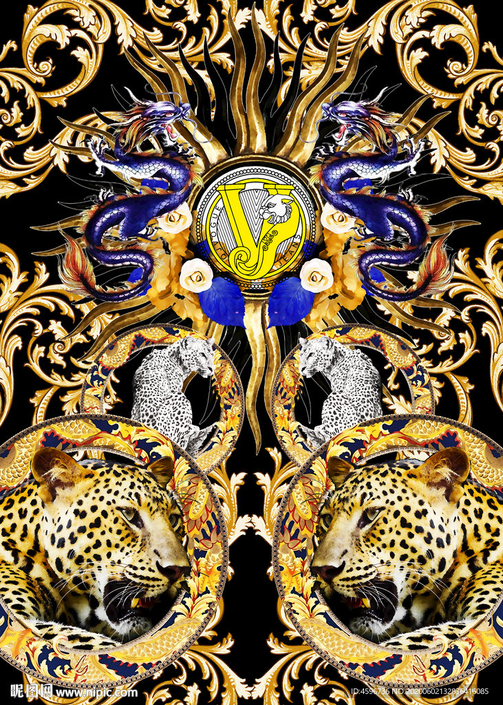 龙豹欧式花纹数码印花