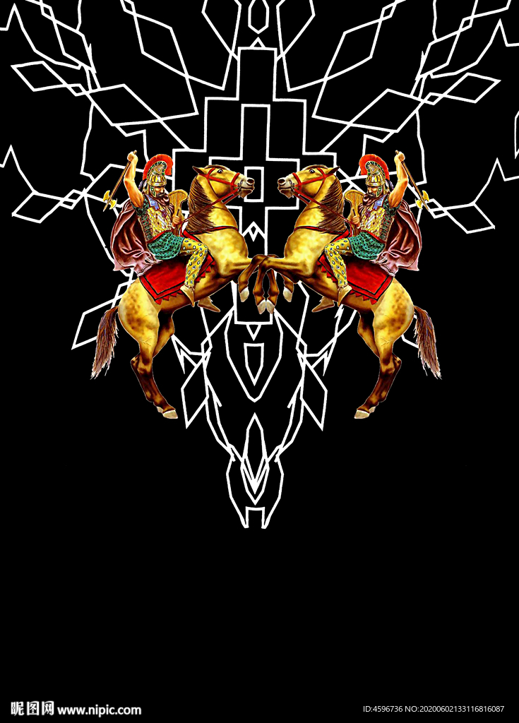 马 中国 图腾 欧式花纹数码