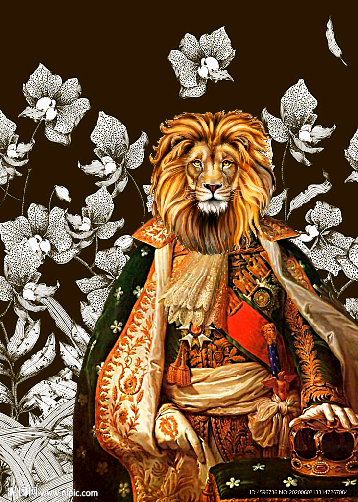 狮子 中国 图腾 欧式花纹数码