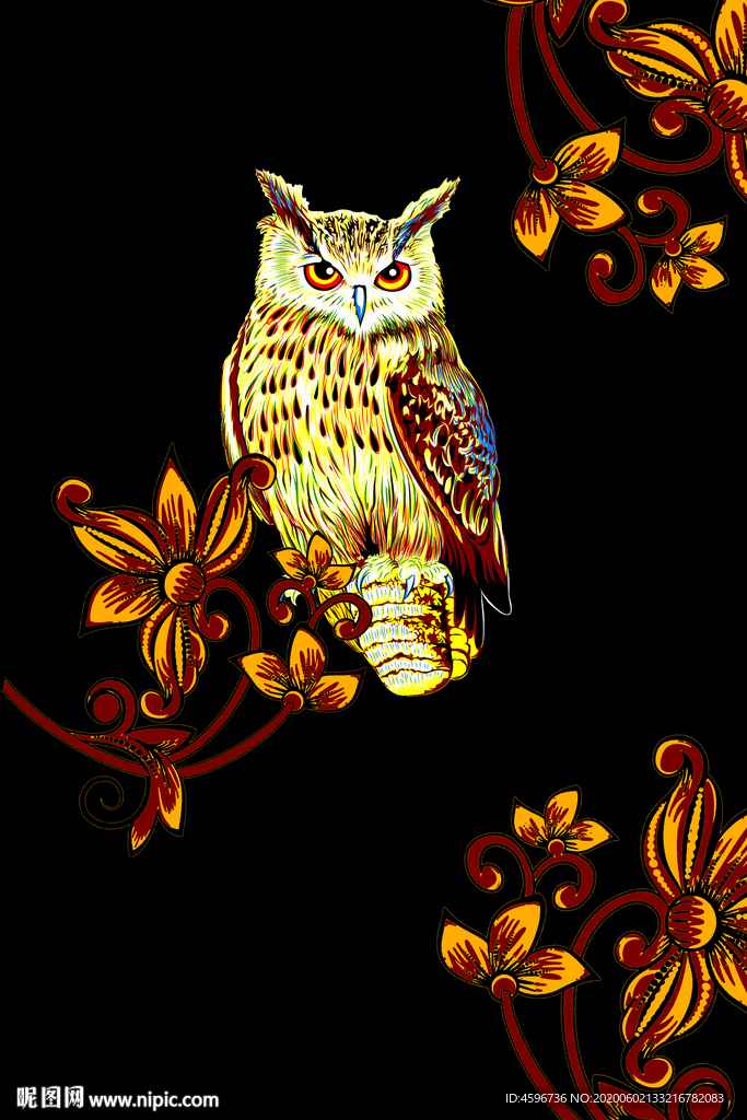 猫头鹰龙豹欧式花纹数码印花