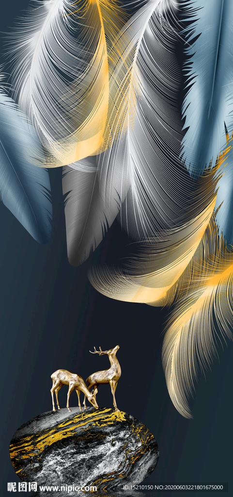 金色羽毛玄关背景墙