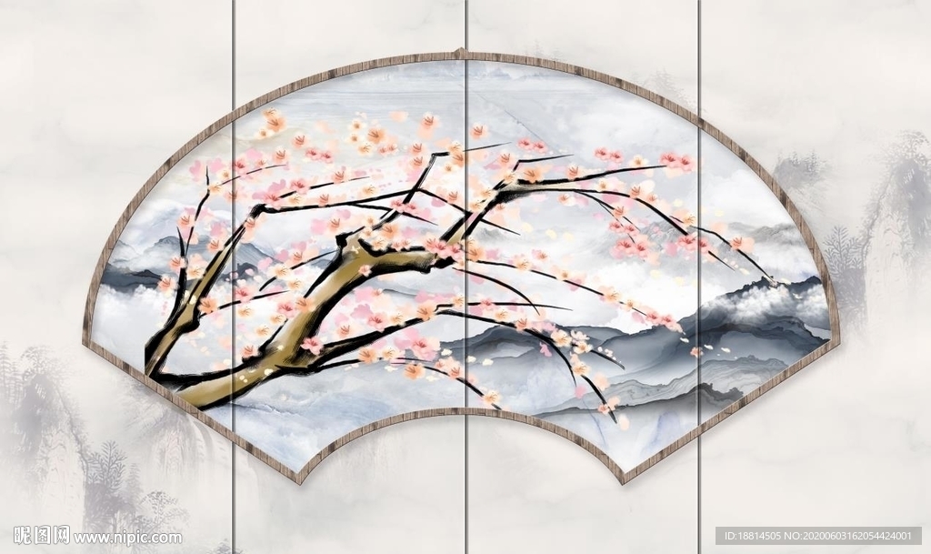梅花咏梅新中式客厅微晶石电视背