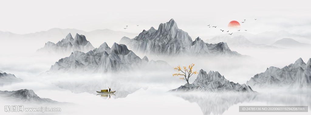 中式水墨山水画