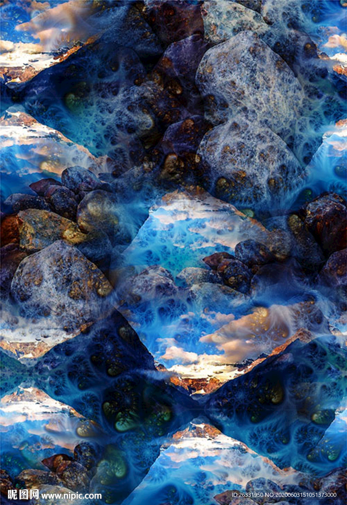 数码印花混色水底海石头