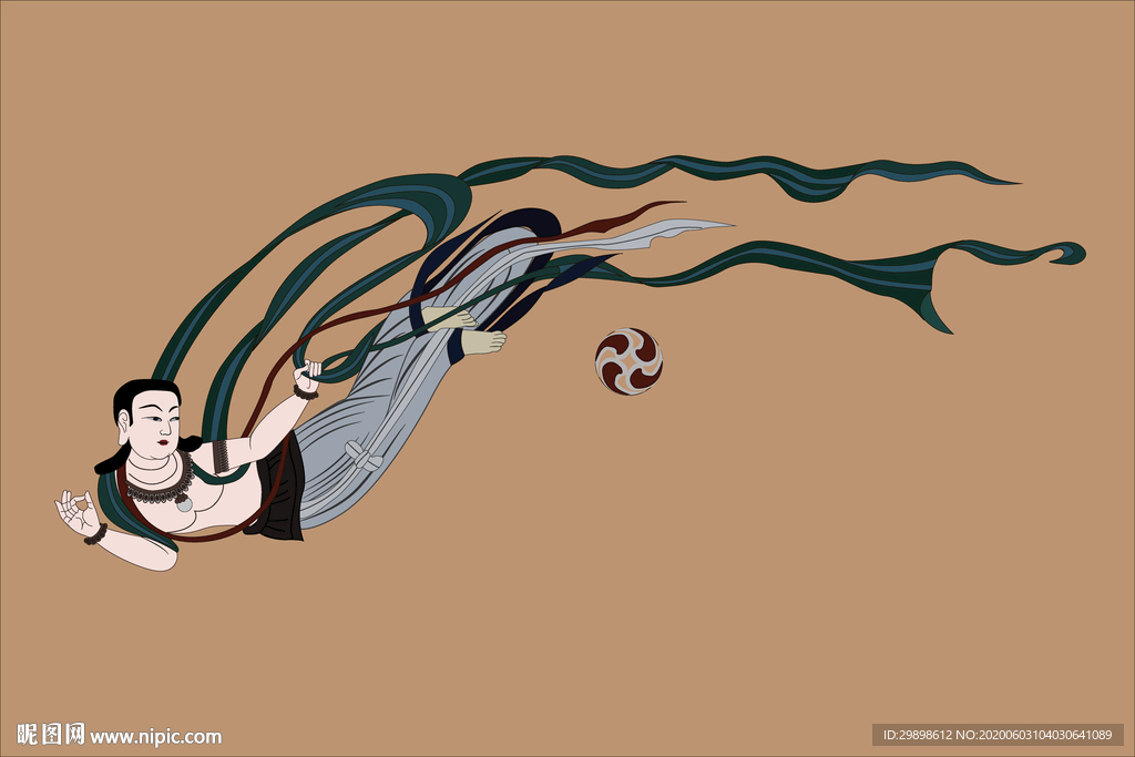 敦煌壁画撒花飞天矢量图