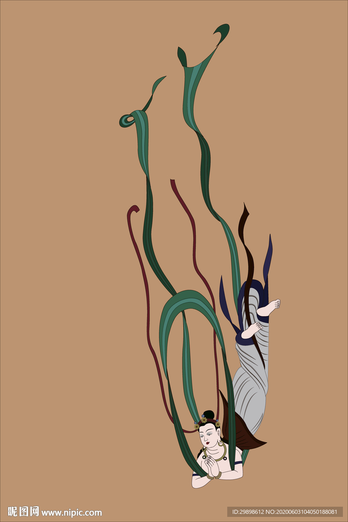 敦煌壁画合什飞天矢量图