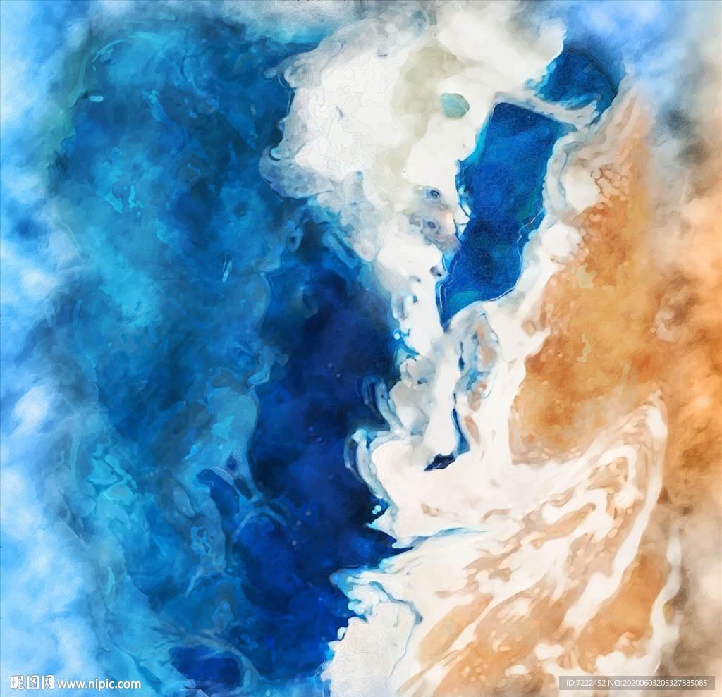 手绘海滩水彩画