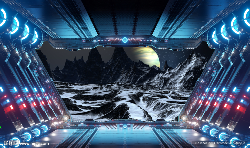 3D立体宇宙太空舱外星球背景墙