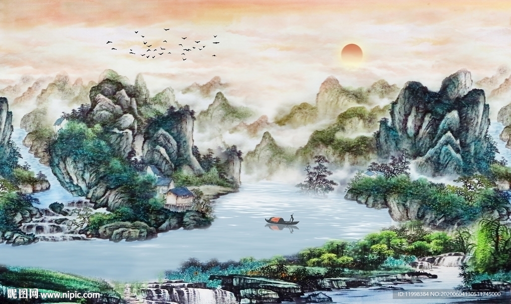 瀑布山水招财画