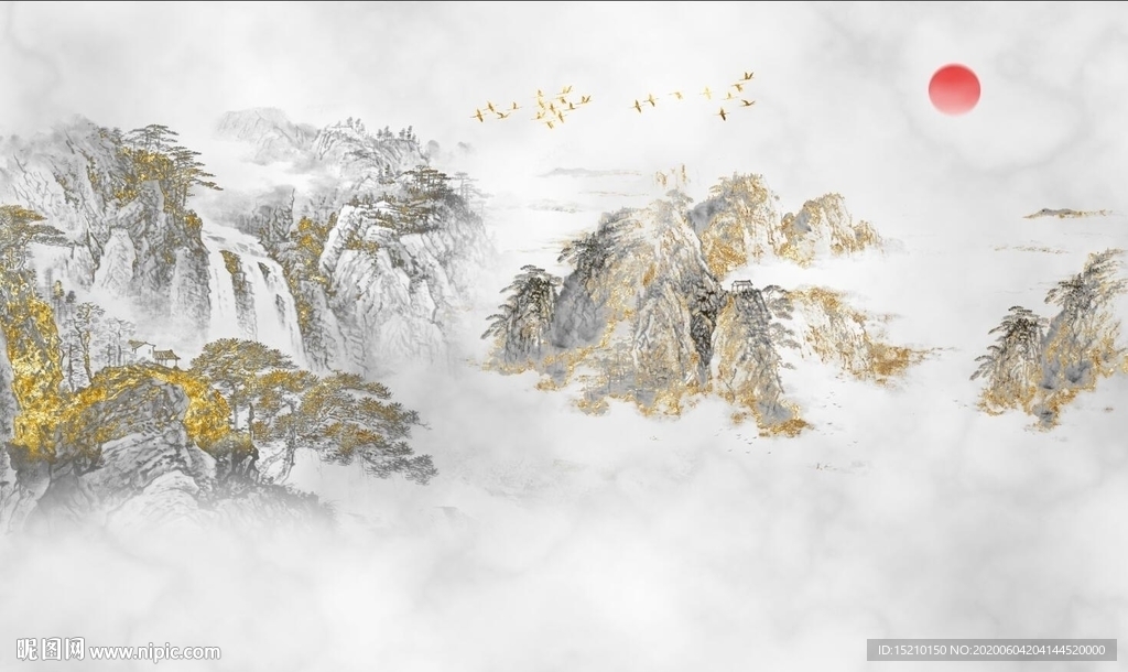 国画山水电视背景墙