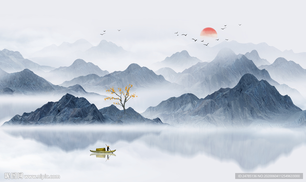 中式山水背景墙