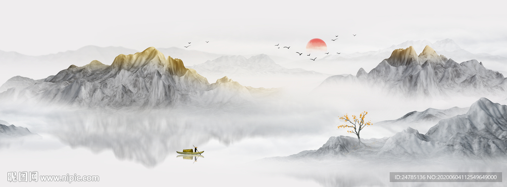 中式山水背景墙