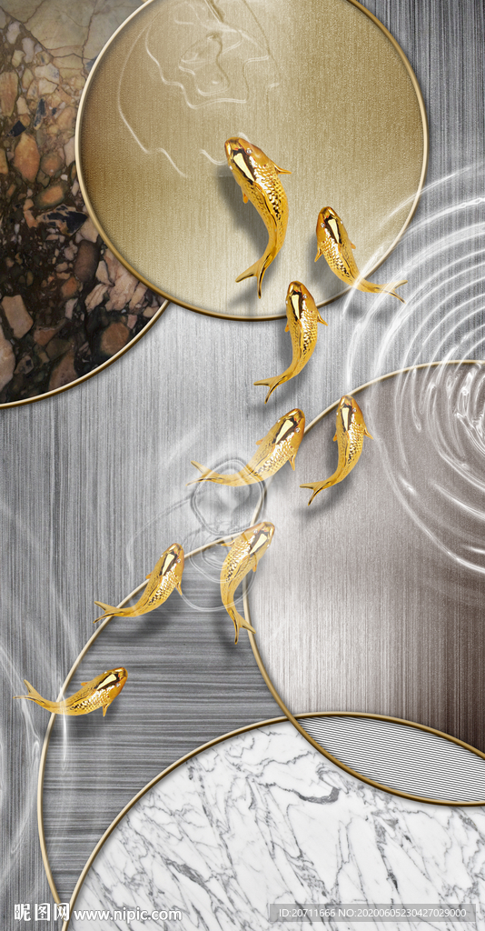 九鱼图玄关装饰画