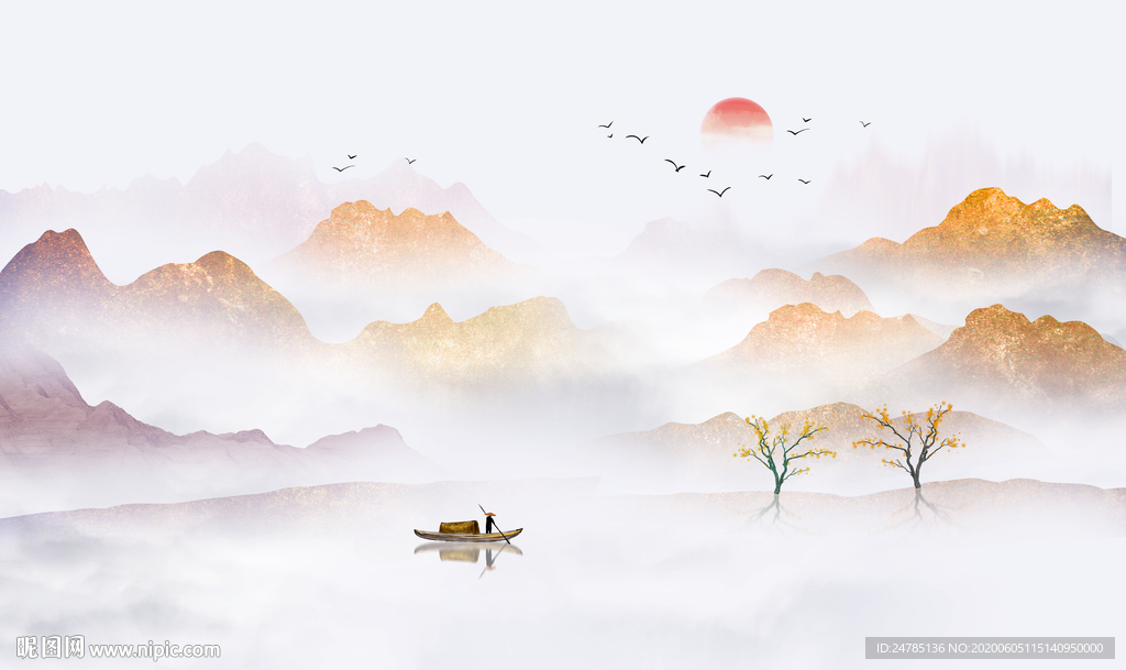 中式水墨山水画