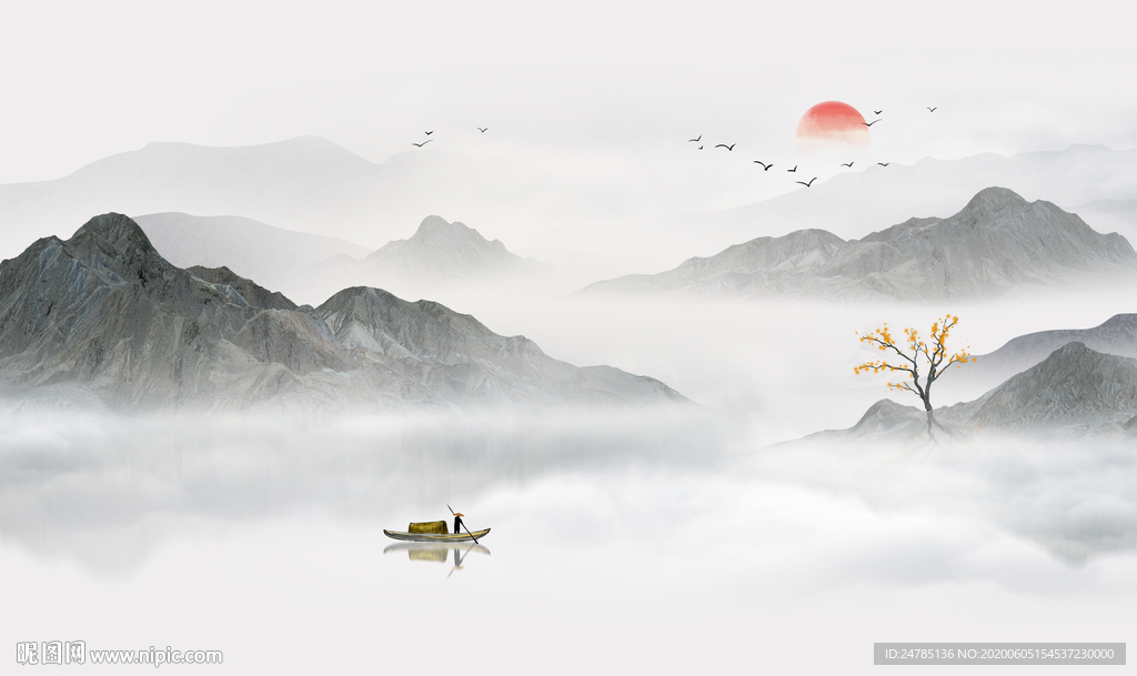 中式水墨山水画