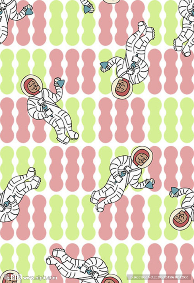 数码印花白色底椭圆元素条太空人