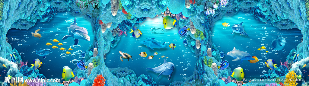 巨幅海底世界全屋3D电视背景墙