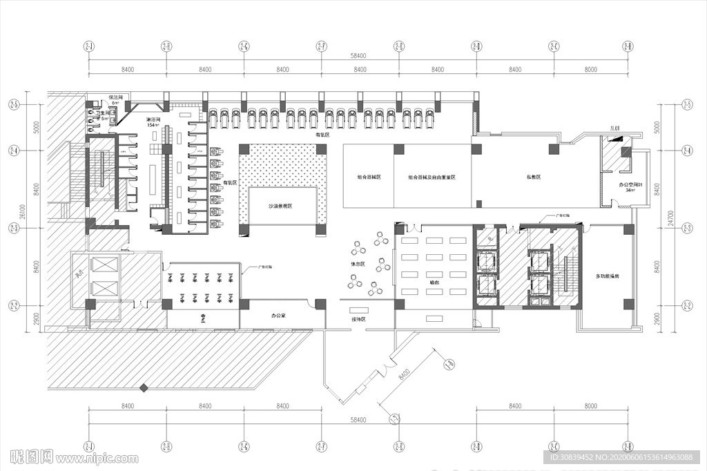 大型健身房平面布置图