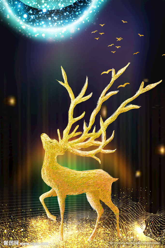 手绘金箔梅花鹿装饰画