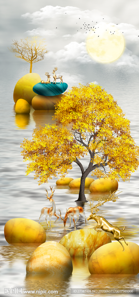 石来运转发财树背景墙