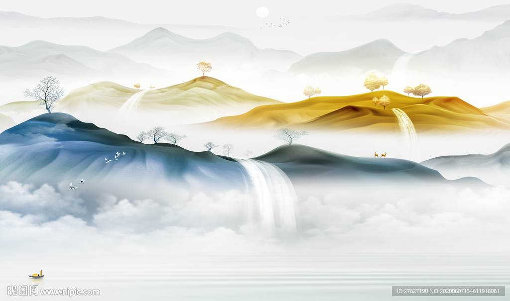 麋鹿新中式  新中式 抽象山水