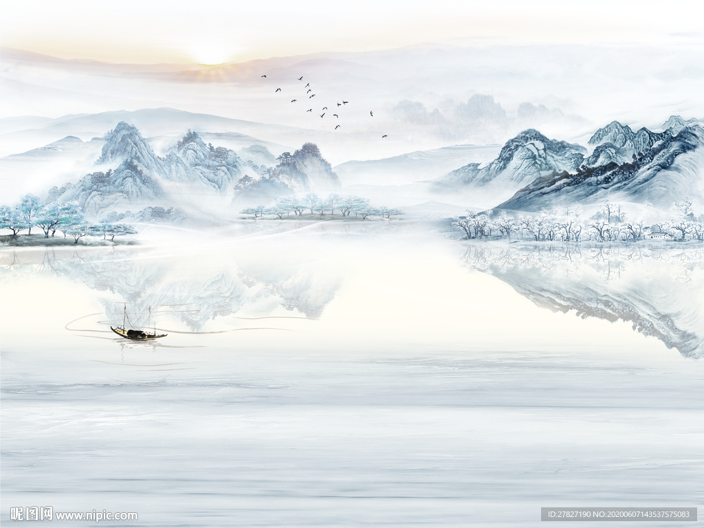 新中式 抽象山水 飞鸟山水