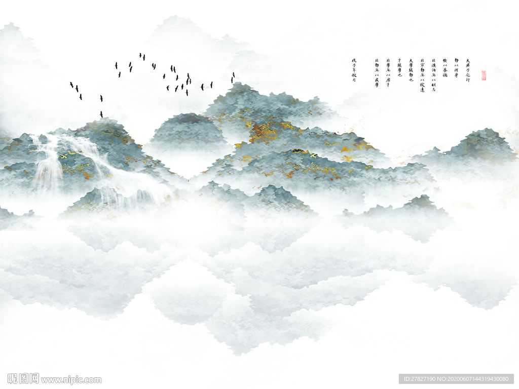 新中式 抽象山水 飞鸟山水