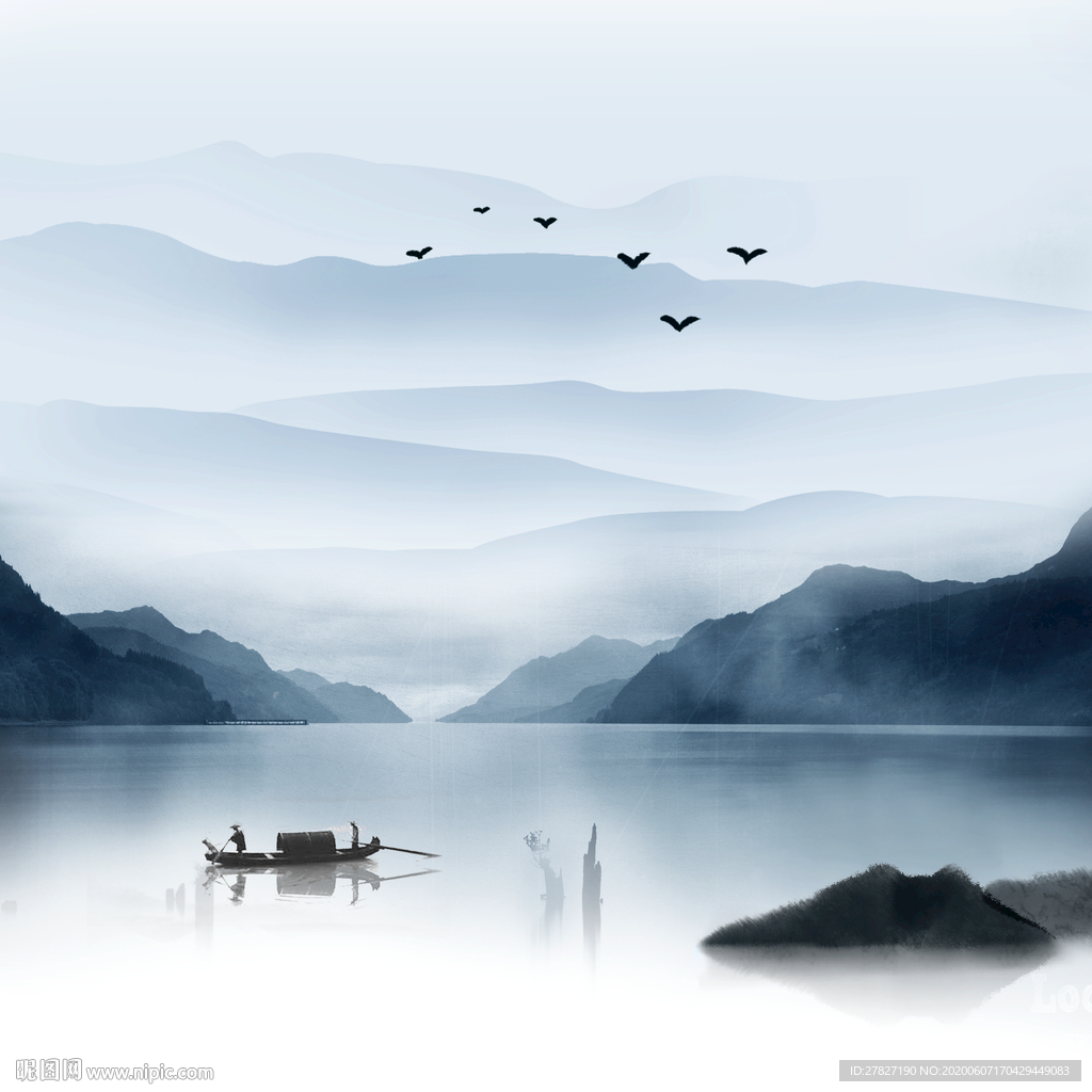 新中式 抽象山水 飞鸟山水 麋