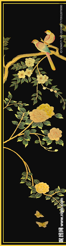 中式花鸟民俗古风屏风玄关装饰画